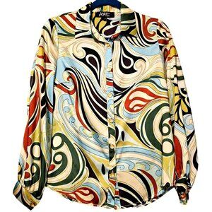 Jeff Gallano Paris Multicolor Abstract Button-Up Blouse
